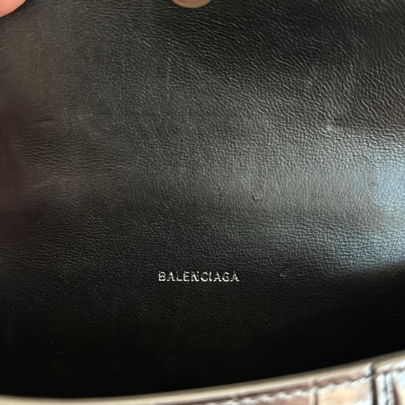 BALENCIAGA Metallic Calfskin Crocodile Embossed Hourglass Top Handle Bag XS - Picture 5 of 6